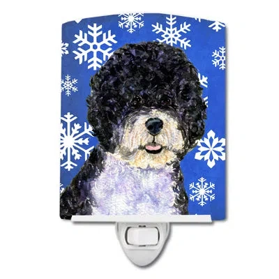 Caroline's Treasures Portuguese Water Dog Winter Snowflakes Holiday Ceramic Night Light In Blue;purple