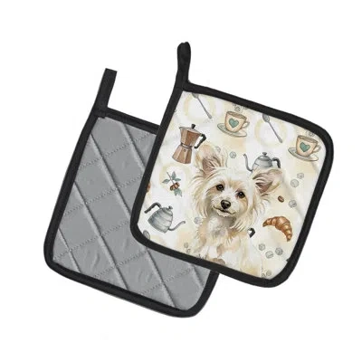 Caroline's Treasures Powderpuff Chinese Crested Coffee Bar Pair Of Pot Holders In Multicolor