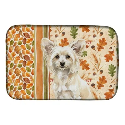 Caroline's Treasures Powderpuff Chinese Crested Heirloom Fall Dish Drying Mat In Natural