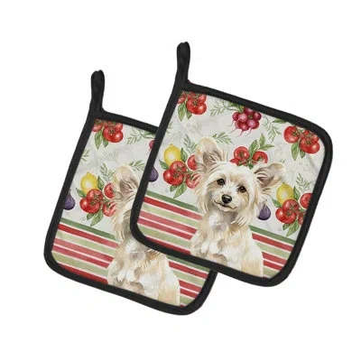 Caroline's Treasures Powderpuff Chinese Crested Vegetables Pair Of Pot Holders In Multicolor
