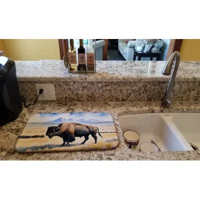 Caroline's Treasures Prairie Bison Dish Drying Mat In Natural