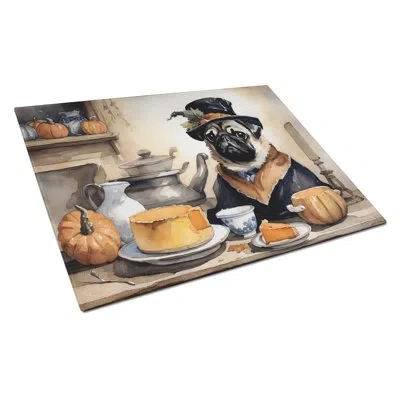 Caroline's Treasures Pug Fall Kitchen Pumpkins Glass Cutting Board Large