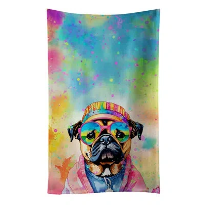 Caroline's Treasures Pug Hippie Dawg Kitchen Towel In Multicolor