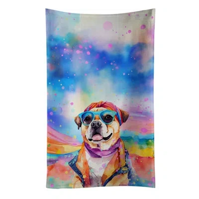 Caroline's Treasures Pug Hippie Dawg Kitchen Towel In Multicolor