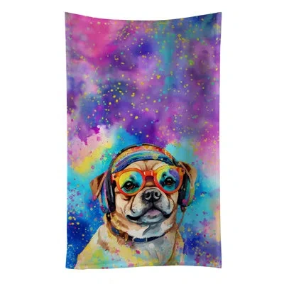 Caroline's Treasures Pug Hippie Dawg Kitchen Towel In Multicolor