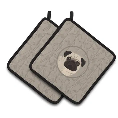 Caroline's Treasures Pug In The Kitchen Potholder In Gray