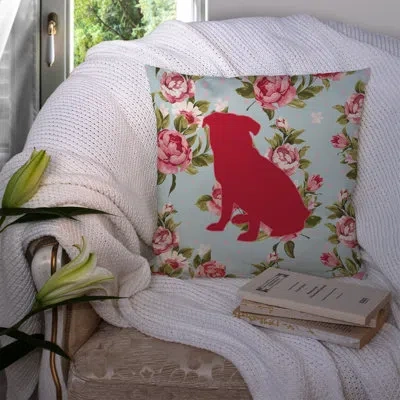 Caroline's Treasures Pug Shabby Elegance Blue Roses Indoor/outdoor Throw Pillow