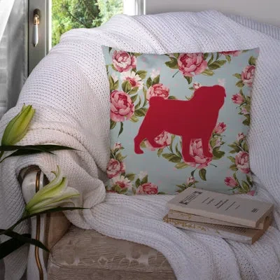 Caroline's Treasures Pug Shabby Elegance Blue Roses Indoor/outdoor Throw Pillow