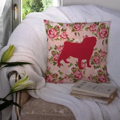 Caroline's Treasures Pug Shabby Elegance Pink Roses Floral 14" Throw Pillow