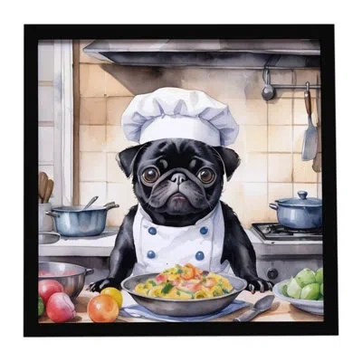 Caroline's Treasures Pug The Chef Framed Metal Print In Multi