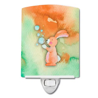 Caroline's Treasures Rabbit And Bubbles Watercolor Ceramic Night Light In Multi