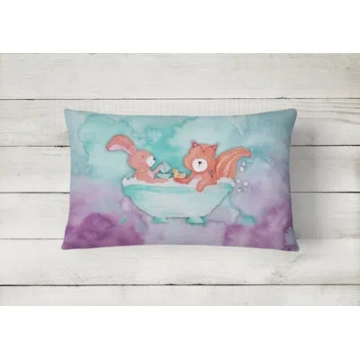 Caroline's Treasures Rabbit And Squirrel Bathing Watercolor Lumbar Pillow