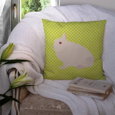 Caroline's Treasures Rabbit Check Square Canvas Outdoor Throw Pillow In Green
