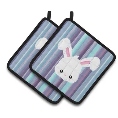 Caroline's Treasures Rabbit Face Potholder In Blue;white