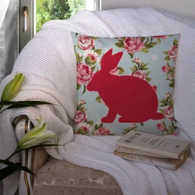 Caroline's Treasures Rabbit Shabby Elegance Blue Roses Indoor/outdoor Throw Pillow