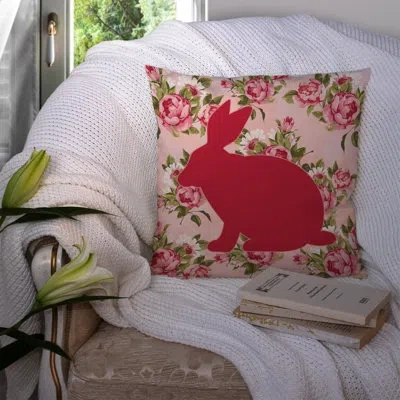 Caroline's Treasures Rabbit Shabby Elegance Pink Roses Floral 14" Throw Pillow
