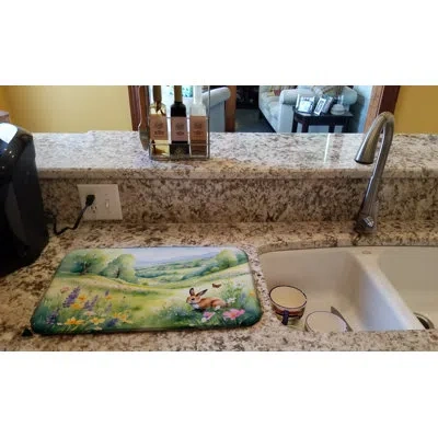 Caroline's Treasures Rabbit Springtime Meadow Dish Drying Mat In Natural