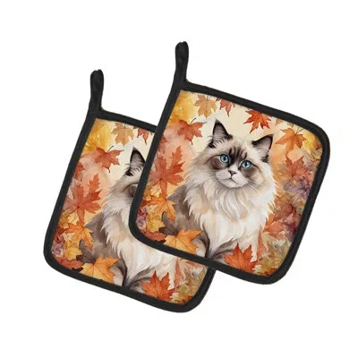 Caroline's Treasures Ragdoll Cat In Fall Leaves Pair Of Pot Holders In Multicolor