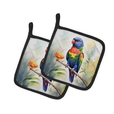 Caroline's Treasures Rainbow Lorikeet Pair Of Pot Holders In Multicolor