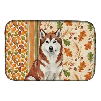 Caroline's Treasures Red And White Alaskan Malamute Heirloom Fall Dish Drying Mat In Natural