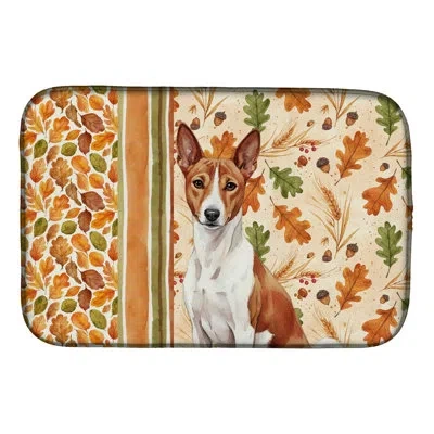 Caroline's Treasures Red And White Basenji Heirloom Fall Dish Drying Mat In Natural