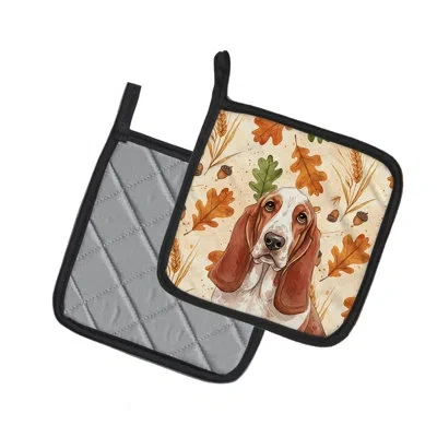 Caroline's Treasures Red And White Basset Hound Heirloom Fall Pair Of Pot Holders In Multicolor