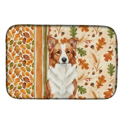 Caroline's Treasures Red And White Border Collie Heirloom Fall Dish Drying Mat In Natural