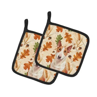 Caroline's Treasures Red And White Bull Terrier Heirloom Fall Pair Of Pot Holders In Multicolor