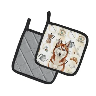 Caroline's Treasures Red And White Siberian Husky Coffee Bar Pair Of Pot Holders In Multicolor