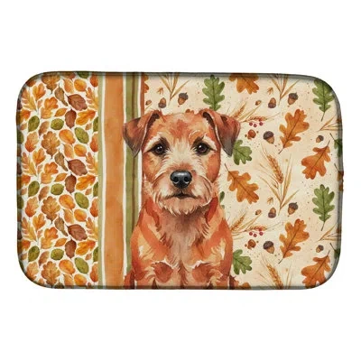 Caroline's Treasures Red Border Terrier Heirloom Fall Dish Drying Mat In Natural