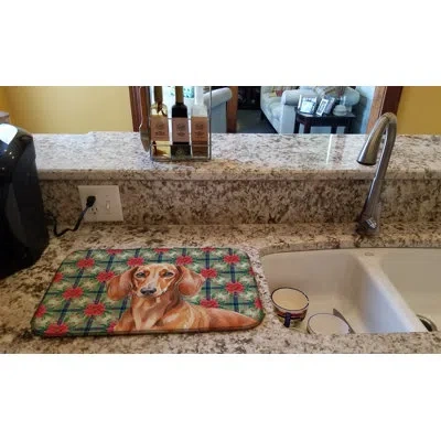 Caroline's Treasures Red Brown Dachshund Christmas Poinsettias Dish Drying Mat In Natural