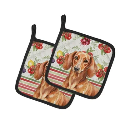 Caroline's Treasures Red Brown Dachshund Vegetables Pair Of Pot Holders In Multicolor