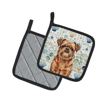 Caroline's Treasures Red Brussels Griffon Coastal Sea Glass Pair Of Pot Holders In Multicolor