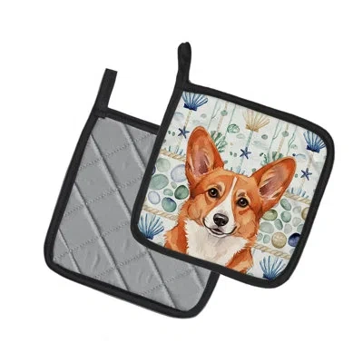 Caroline's Treasures Red Cardigan Welsh Corgi Coastal Sea Glass Pair Of Pot Holders In Multicolor
