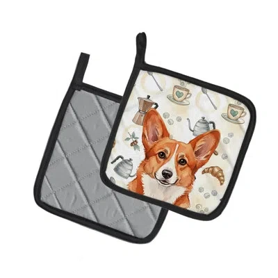 Caroline's Treasures Red Cardigan Welsh Corgi Coffee Bar Pair Of Pot Holders In Multicolor