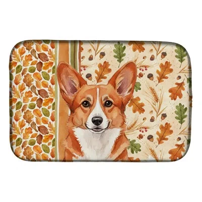 Caroline's Treasures Red Cardigan Welsh Corgi Heirloom Fall Dish Drying Mat In Natural
