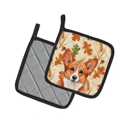 Caroline's Treasures Red Cardigan Welsh Corgi Heirloom Fall Pair Of Pot Holders In Multicolor