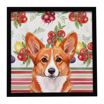 Caroline's Treasures Red Cardigan Welsh Corgi Vegetables Framed Metal Print In Multicolor