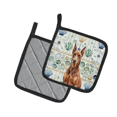 Caroline's Treasures Red Doberman Pinscher Coastal Sea Glass Pair Of Pot Holders In Multicolor