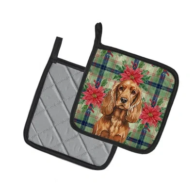 Caroline's Treasures Red English Cocker Spaniel Christmas Poinsettas Pair Of Pot Holders In Multi