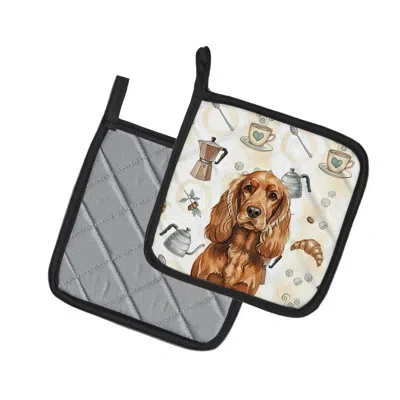 Caroline's Treasures Red English Cocker Spaniel Coffee Bar Pair Of Pot Holders In Multicolor