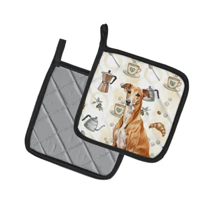 Caroline's Treasures Red Greyhound Coffee Bar Pair Of Pot Holders In Multicolor