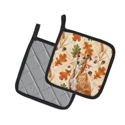 Caroline's Treasures Red Greyhound Heirloom Fall Pair Of Pot Holders In Multicolor