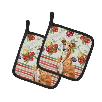 Caroline's Treasures Red Greyhound Vegetables Pair Of Pot Holders In Multicolor