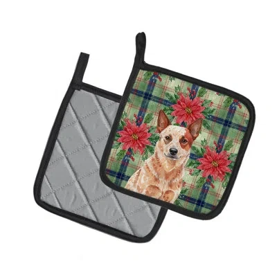 Caroline's Treasures Red Heeler Australian Cattle Dog Christmas Poinsettas Pair Of Pot Holders In Multi