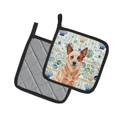 Caroline's Treasures Red Heeler Australian Cattle Dog Coastal Sea Glass Pair Of Pot Holders In Multicolor