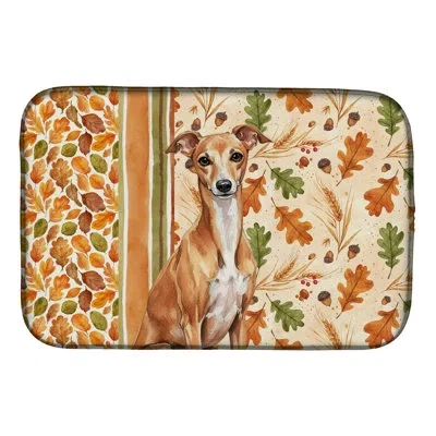 Caroline's Treasures Red Italian Greyhound Heirloom Fall Dish Drying Mat In Natural