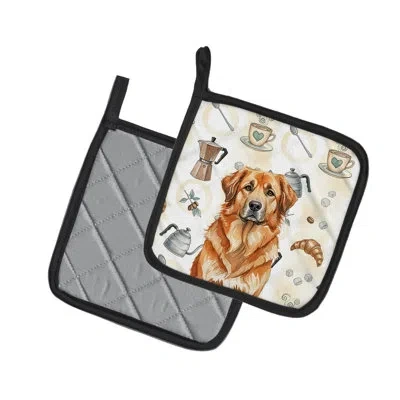 Caroline's Treasures Red Leonberger Coffee Bar Pair Of Pot Holders In Multicolor