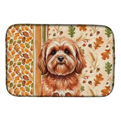 Caroline's Treasures Red Lhasa Apso Heirloom Fall Dish Drying Mat In Natural