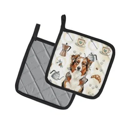 Caroline's Treasures Red Merle Australian Shepherd Coffee Bar Pair Of Pot Holders In Multicolor